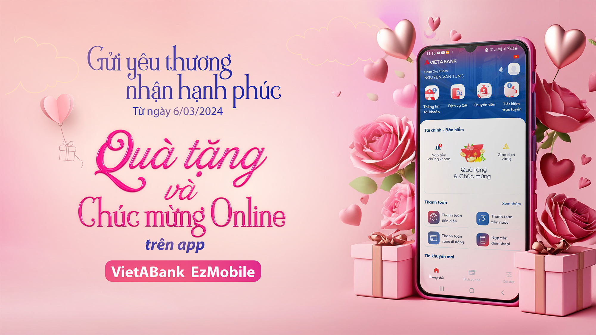 GỬI YÊU THƯƠNG, NHẬN HẠNH PHÚC CÙNG VIETABANK EZMOBILE 